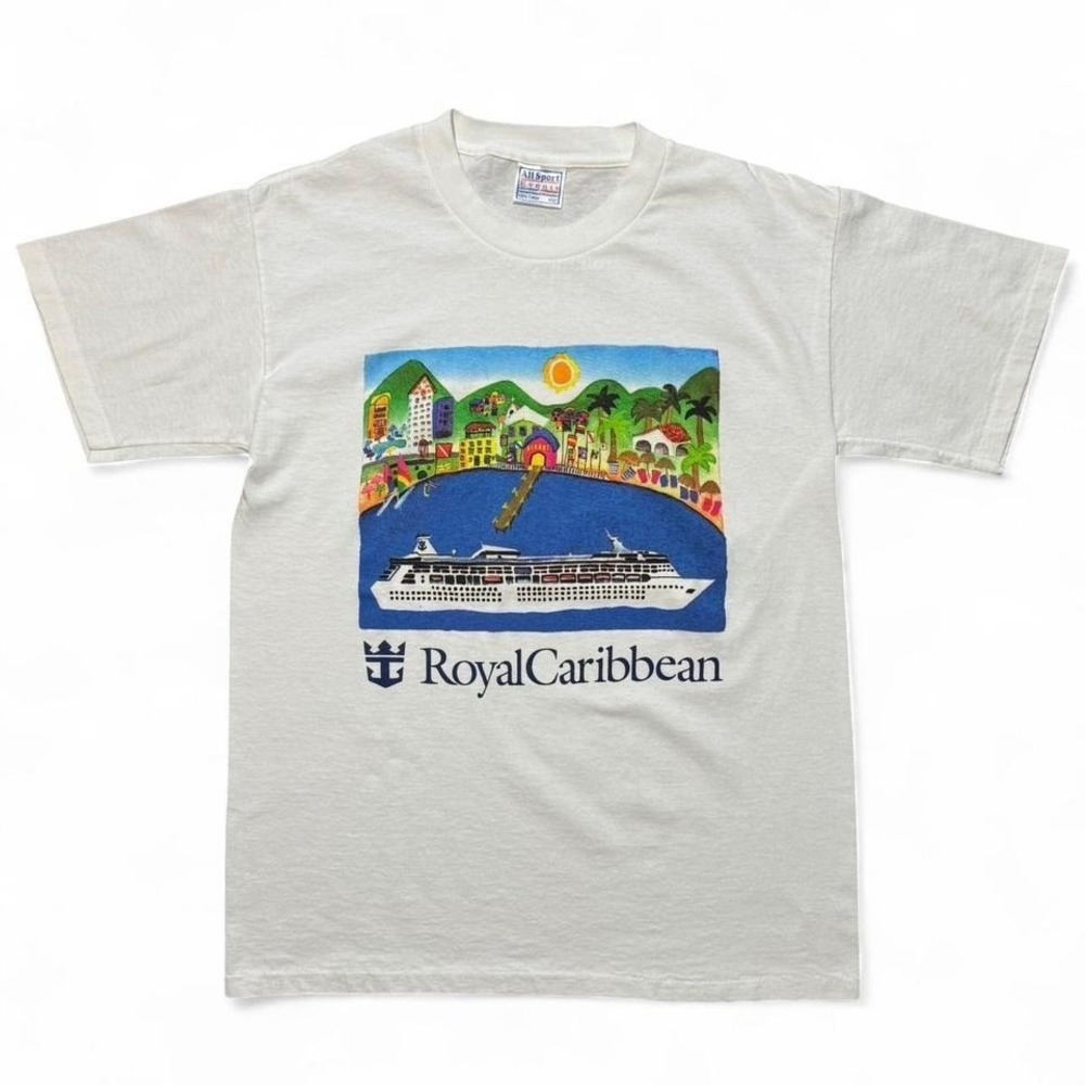 Vintage 90s Royal Caribbean Cruise Boat Lines Graphic T-shirt Med Single Stitch